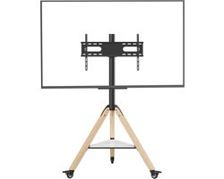 unho Driepoot vloer-tv-standaard - Verrijdbare hoek-tv-beugel - Geschikt voor tv's van 40 tot 75 inch - In hoogte verstelbaar - Houten poten