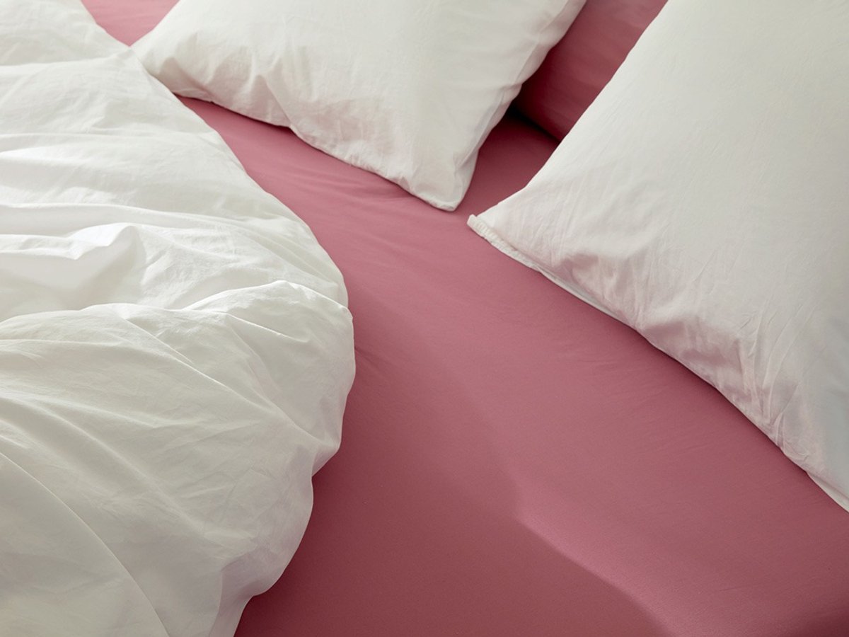 Yumeko hoeslaken percal katoen framboosroze 160x200x30 - Bio, eco & fairtrade Raspberry Dream