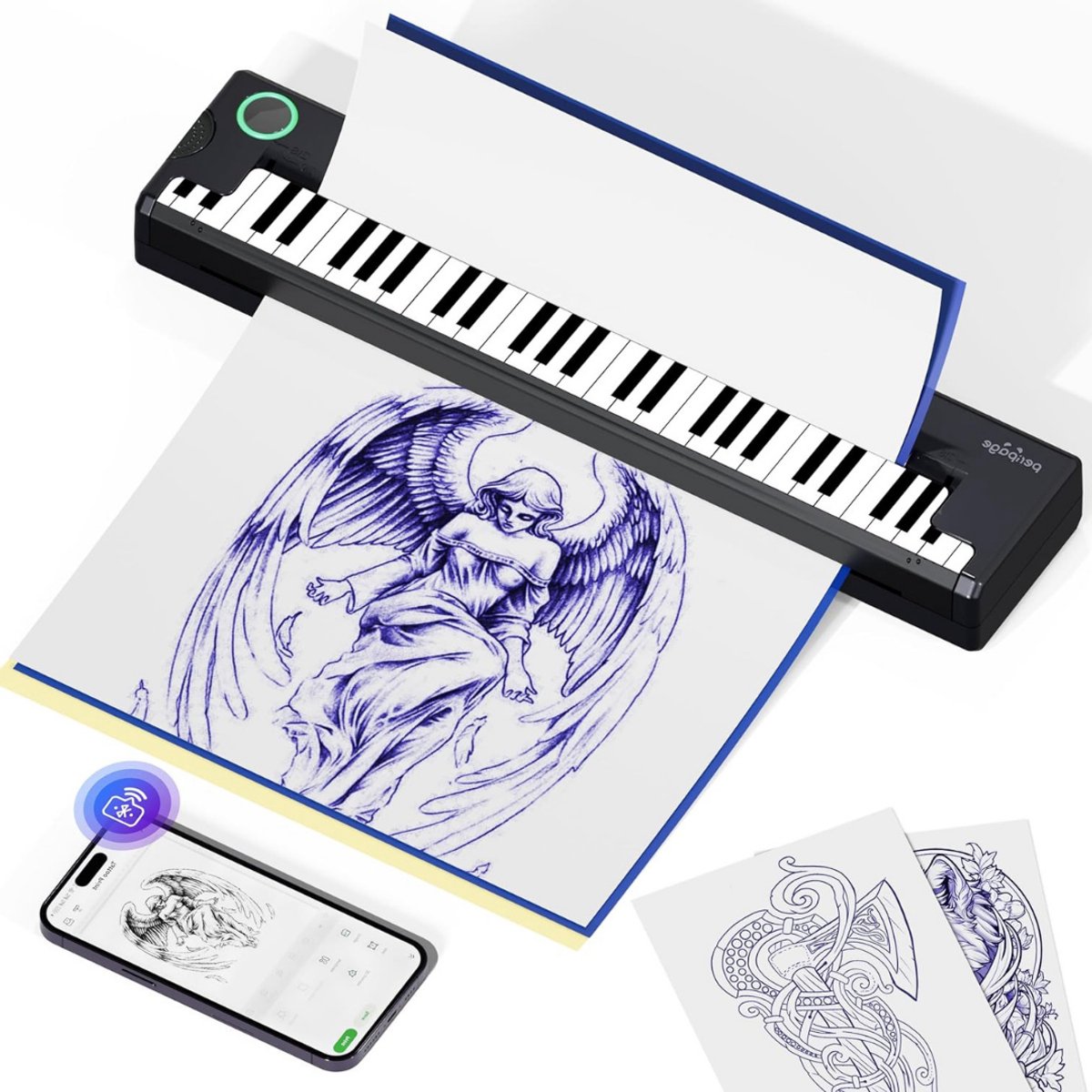 VIN® Professionele Tattoo Printer - Thermische Printer - Tattoo Stencil Printer - Stencil Papier Tattoo – te Verbinden met USB of Bluetooth – Met 5 Transfer Papier - Bespaar Tijd – Sterke Prestaties - Zwart