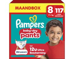 Pampers Baby-Dry Pants Maat 8 - 117 Luierbroekjes - 17kg+ - Maandbox