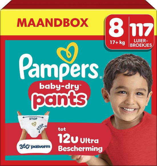 Pampers Baby-Dry Pants Maat 8 - 117 Luierbroekjes - 17kg+ - Maandbox