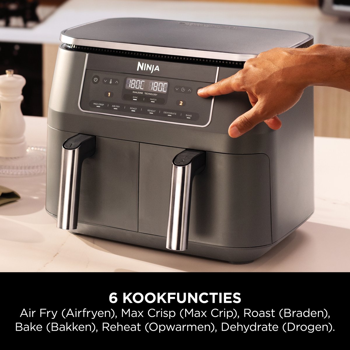Ninja Dubbele Airfryer XXL - 7.6 L - Nieuw 2026 Model - 40 tot 240 Graden - 2470 W Vermogen - Dual Zone Technologie - DZ300EU — afbeelding 2