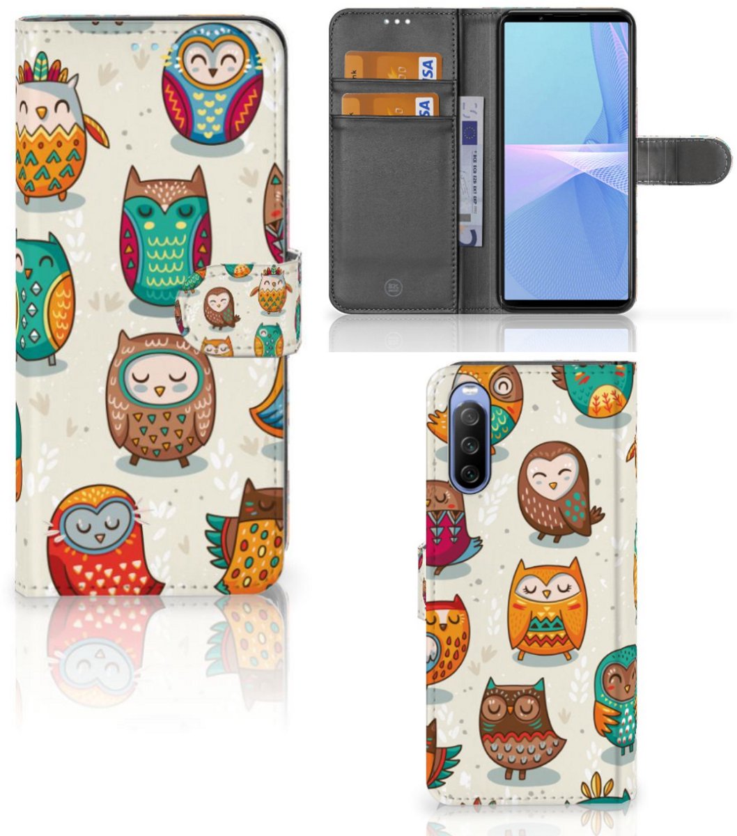 Sony Xperia 10 III Telefoonhoesje met Pasjes Vrolijke Uilen