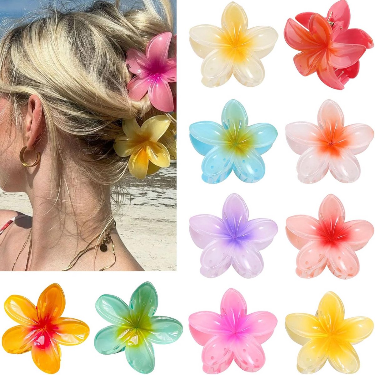 10 Delen Haarclips voor Dames - Grote Niet-Slip Claw Haarspeld met Bloemen