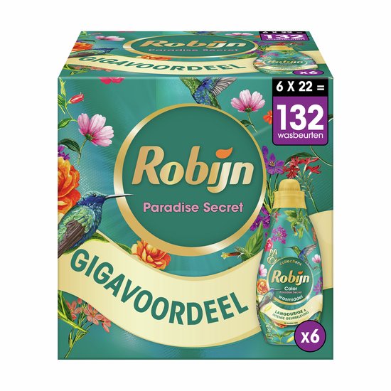 Robijn Klein & Krachtig Collections Vloeibaar Wasmiddel - Color Paradise Secret - 6 x 22 wasbeurten - Voordeelverpakking