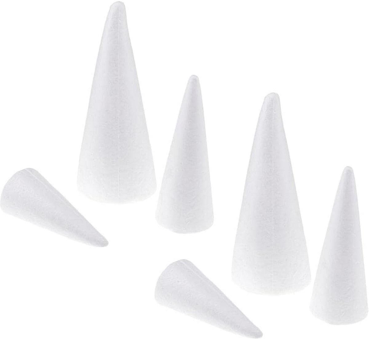 Polystyreen Foam Cones 15cm, 20cm, 25cm - Pack van 6 - Perfect voor Ambacht en Decoratie