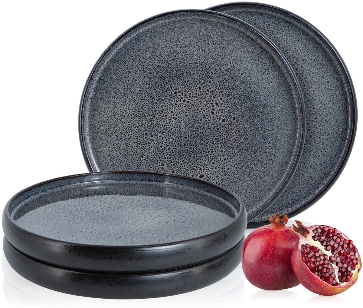 Moritz & Moritz SOLID 4-delige Dinnerborden Set - Antraciet - Aardewerk Borden voor 4 Persoons - 27cm