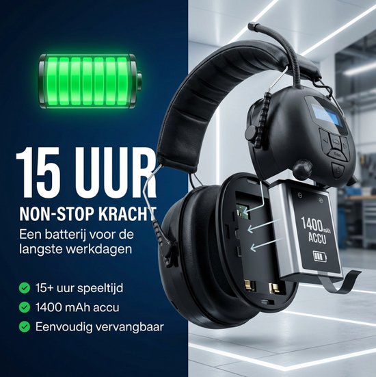 Protection auditive avec radio | DAB+ | Bluetooth | Entrée audio | rechargeable | cache-oreilles | protection auditive | cache-oreilles | EAR-20-D