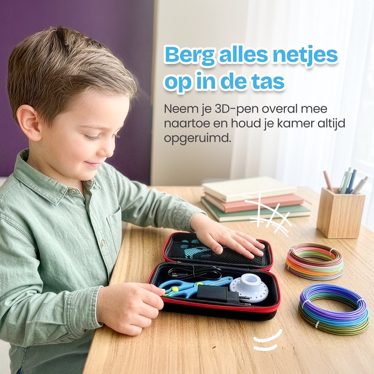 TinyPlay 3D Pen Starterspakket XXL – 3D tekenen - 100m Vullingen PLA Filament 1.75 mm – 3d pennen tekenset - Voor kinderen - Sjablonen boek - Opbergcase en tekenmat – Blauw — afbeelding 4