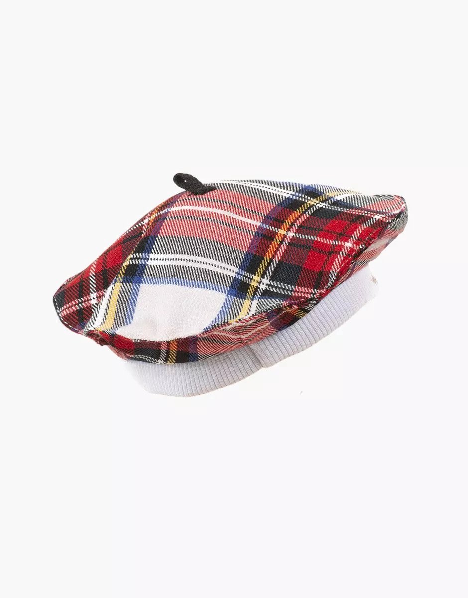 Minikane Gordi Poppenkleding Rood-Wit Geruite Baret 34 cm