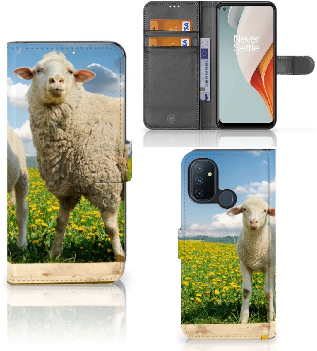OnePlus Nord N100 Telefoonhoesje met Pasjes Schaap en Lammetje