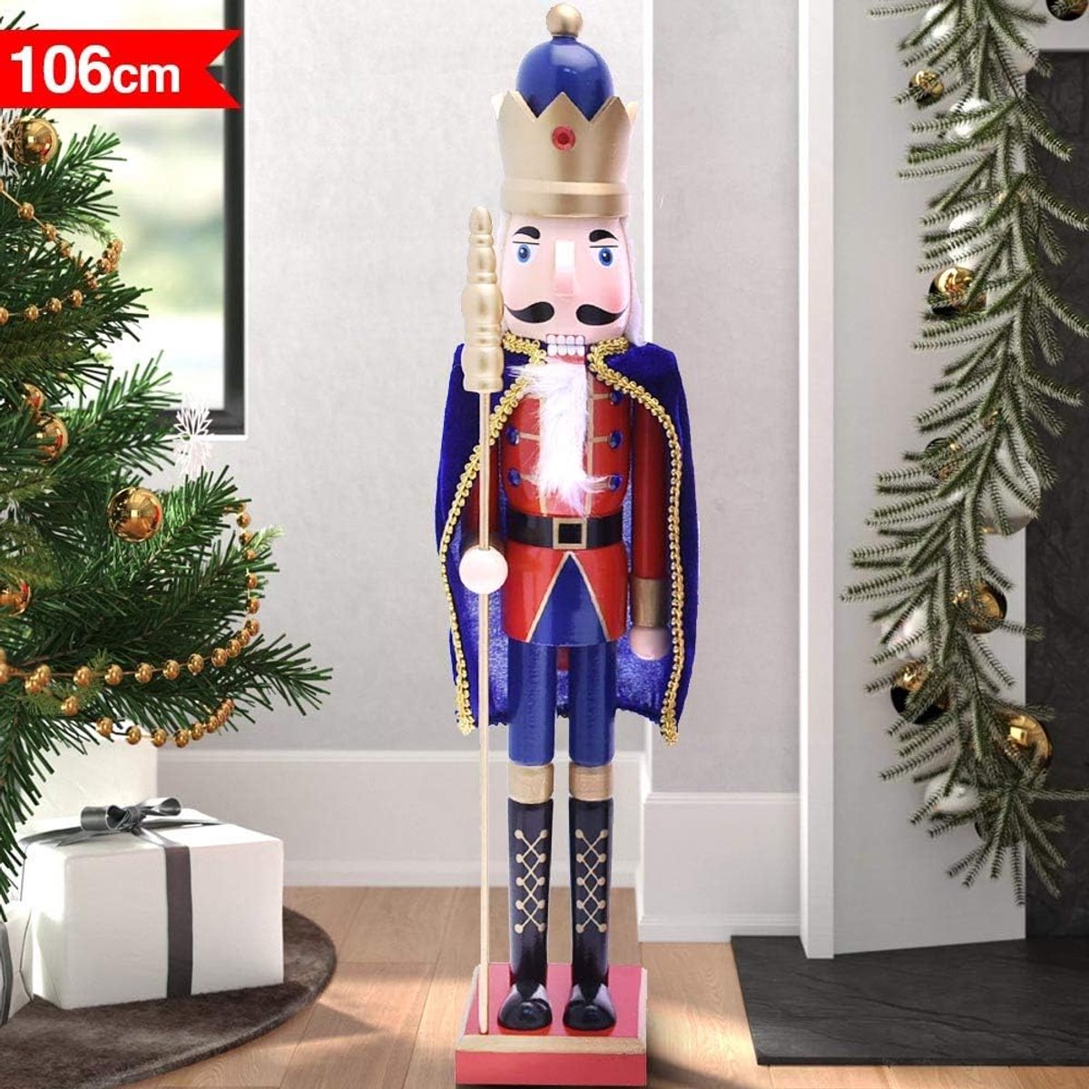 Houten Notenkraker Soldaat 106 cm - Kerstdecoratie met Functionerend Mechanisme