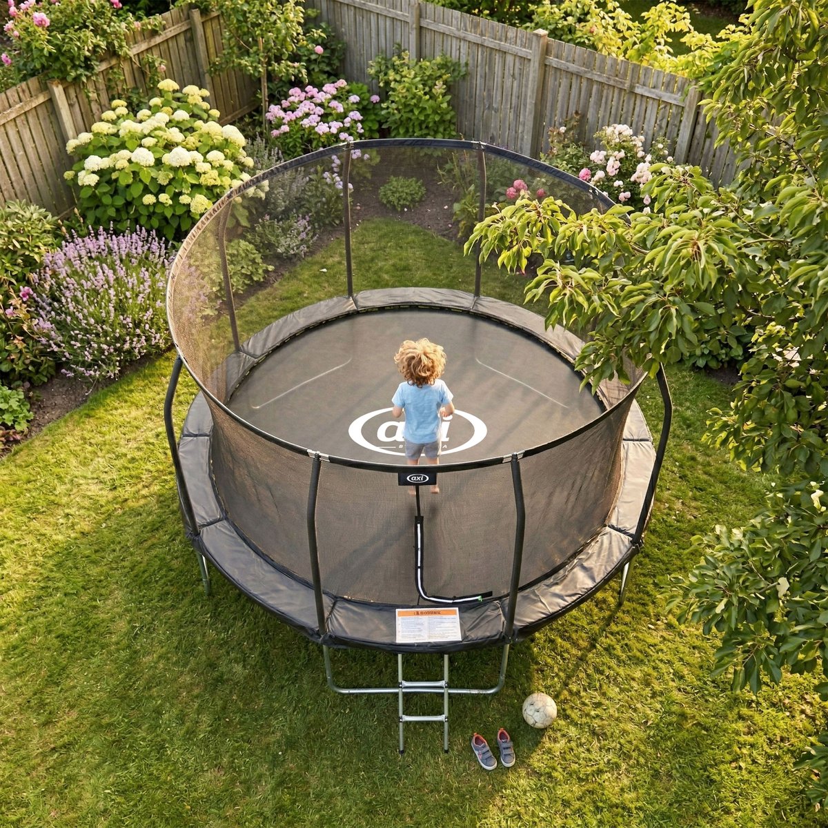 AXI Houston Trampoline - Ø 366 cm – Zwart – Met Ladder en Veiligheidsnet – Onground – Met Beschermrand – Buitenspeelgoed – Vanaf 6 jaar – foto 4