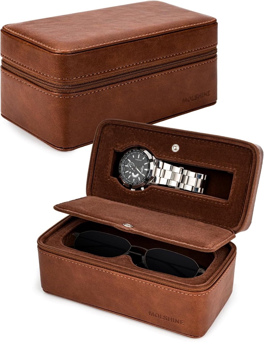 Reis Horloge Box Draagbare Zonnebril PU Leer Sieraden Opbergdoos voor Dames en Heren