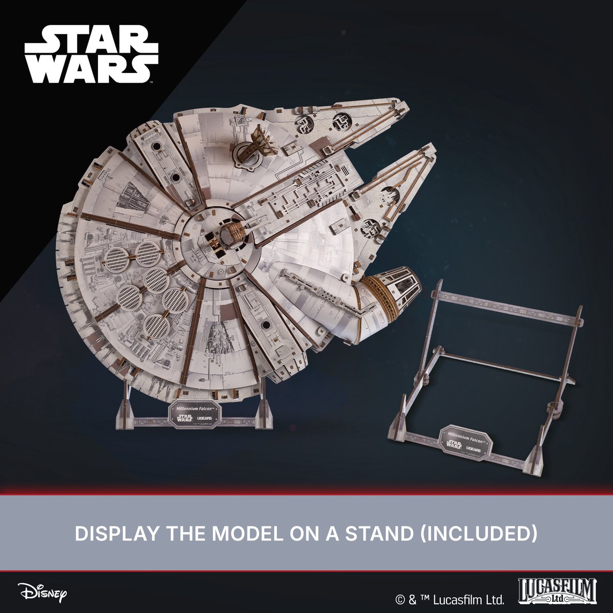 UGEARS 3D Modelbouw - Millenium Falcon - Star Wars - Mechanisch Bouwpakket Hout - Educatief Speelgoed — afbeelding 21