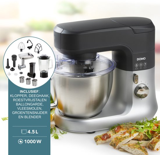 DOMO DO9182KR Keukenrobot - Keukenmachine - 4,5L RVS Mengkom - 1000W - Inclusief Accessoires van Domo — afbeelding 2