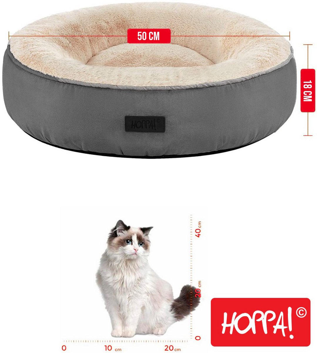Hoppa! Hondenmand - Hondenbed - Kattenmand - Kattenbed - Afneembare hoes - Honden / Katten Donut - Ø 50 cm - Antraciet – foto 4