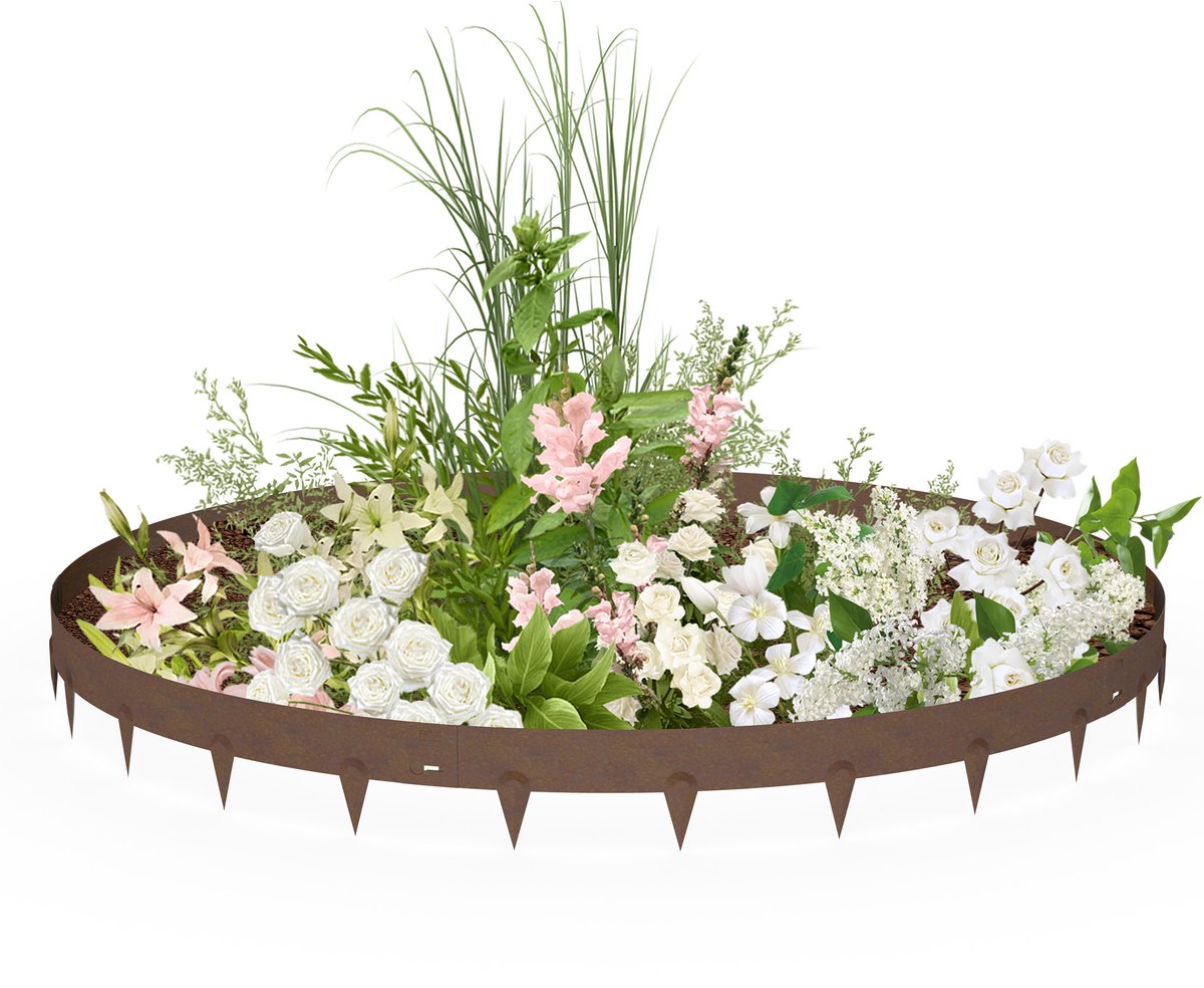 ACXIN Gazonrand - Metalen Bloembed Rand - Gegalvaniseerd en Roestbestendig - Flexibele Tuinrand voor Bloembed en Tuinpad - Roestkleur - 16x105 cm - 5 Stuks