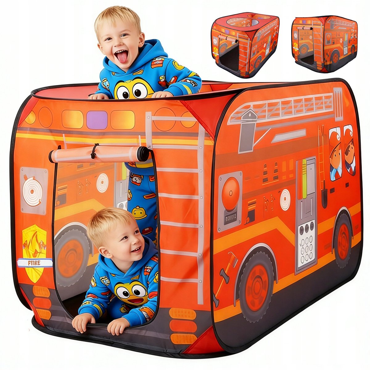 Kindertent - Cartoon brandweerwagen ontwerp - Brandweer Speeltent voor Kinderen - Rood Polyester - 112x71x71cm - Opvouwbaar Met Raam & Opbergtas