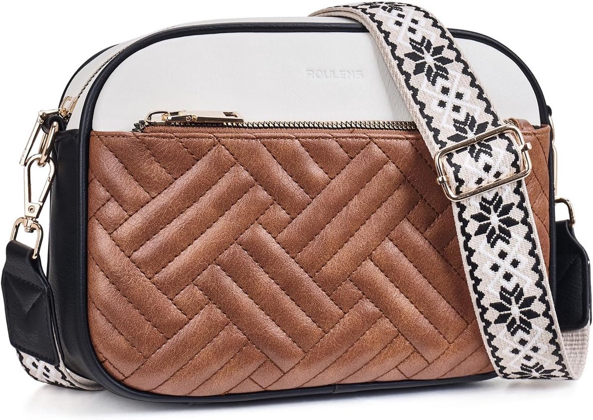 Kleine Gewatteerde Crossbodytas Dames met Brede Riem | Veganistisch Leer