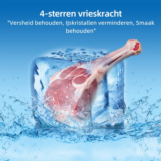 Een stuk rauw vlees dat bevriest in een blok ijs met water spetters.