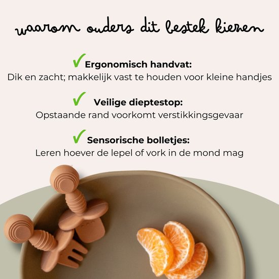 Jikkies® - Siliconen Kinderbestek Set - Baby Bestek - Lepel & Vork - Taupe - Veilig - Duurzaam - Kindvriendelijk - 100% Siliconen - Vaatwasserbestendig - Magnetronbestendig - Oefenbestek - Ergonomisch Bestek - Kraamcadeau van Jikkies — afbeelding 3