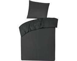Dekbedovertrek met ritssluiting - 100% katoen - 2-delig 140x200 + 1 stuk kussensloop 80x80 - antraciet