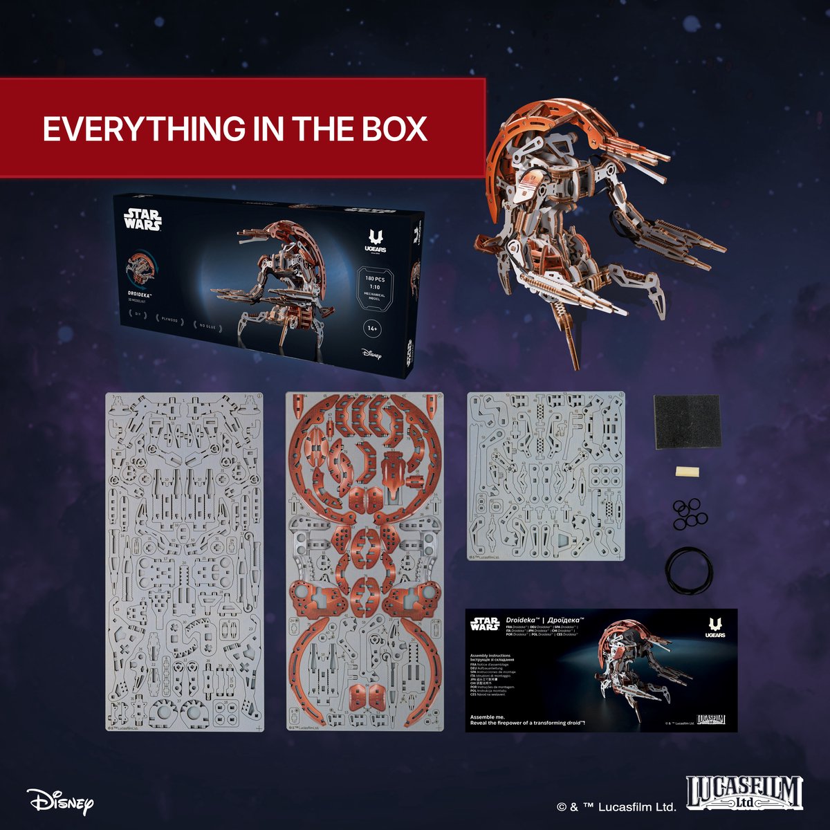 UGEARS 3D Modelbouw - Droideka™ - Star Wars - Mechanisch Bouwpakket Hout - Educatief Speelgoed — afbeelding 6