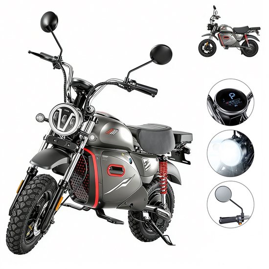 iScooter Y18 elektrische scooter - elektrische motorfiets voor volwassenen - 15‘’- 2000W - 4 versnellingen - actieradius van 90 km - 150 kg - opbergvak aan de voorzijde - bagagedrager aan de achterzijde - geschikt voor alle terreinen