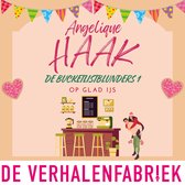 De cover van 'Angelique HAAK DE BUCKETLISTBLUNDERS 1 OP GLAD IJS' toont een illustratie van een ijsschaatsbaan met een stel op de voorgrond en decoratieve slingers en hartjes.