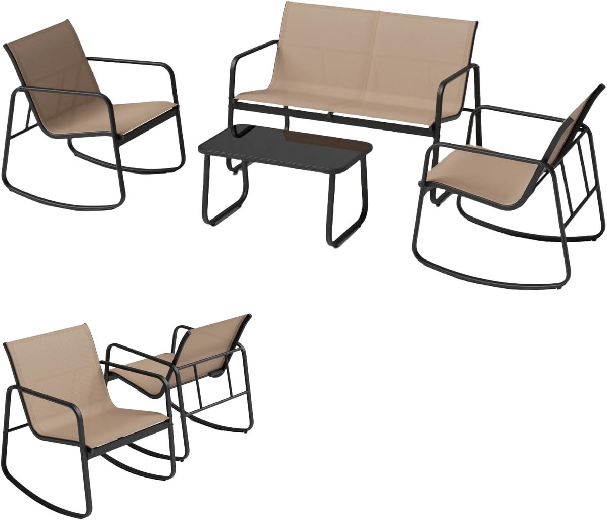 KOMFOTTEU 4-delige tuinmeubelset, balkonset met 2 schommelstoelen, bank & balkontafel, tuinset van textiel, tuinset terrasmeubels voor in de tuin