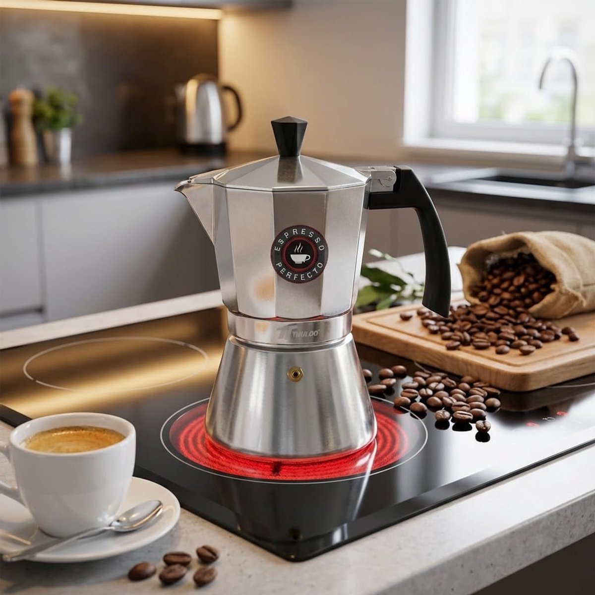 Aluminium Koffiezetapparaat voor 6 Kopjes - Inductie en Robuust