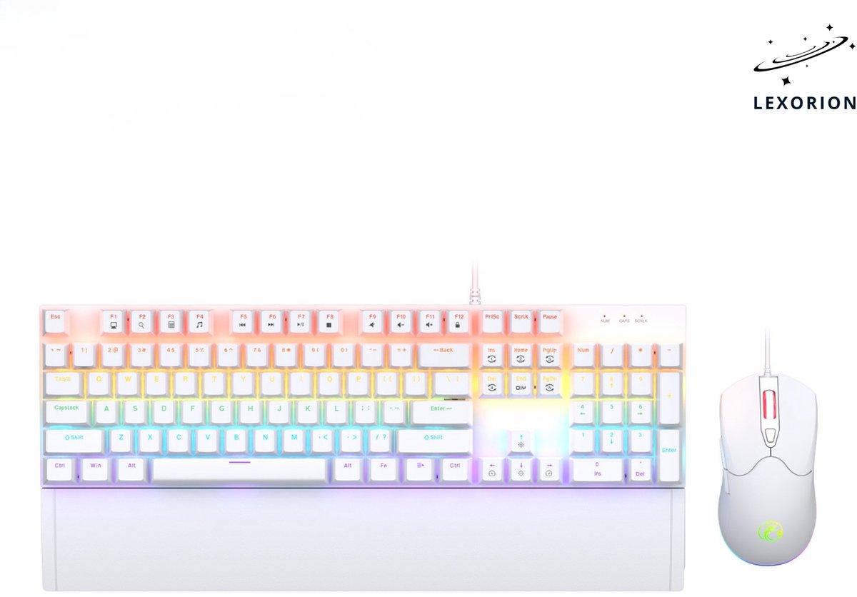 Lexorion Forge Mechanische Gaming Toetsenbord- en Muiscombinatie – RGB Verlicht Toetsenbord met High-Precision Gaming Muis voor PC - Wit