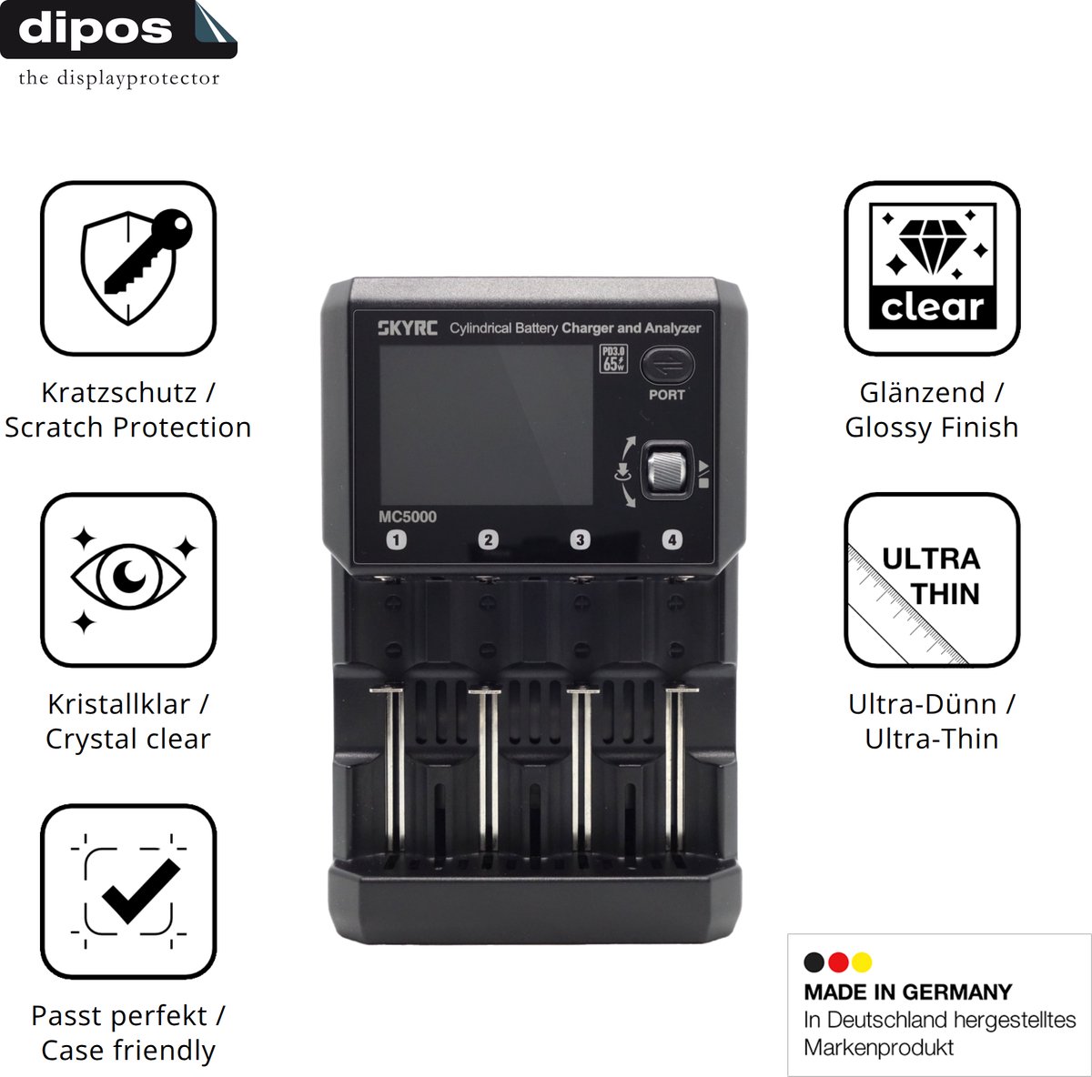 dipos – 4x Beschermfolie geschikt voor SkyRC MC5000 | Krasbestendige & heldere Screenprotector Ultra-Thin