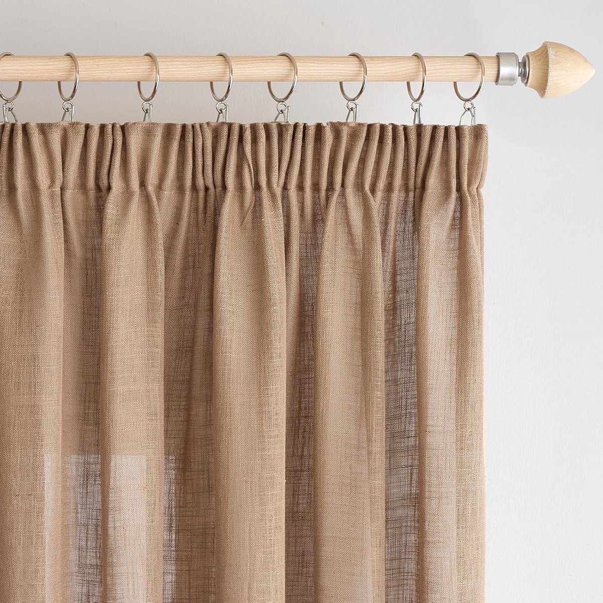 Set van 2 Linnenlook Gordijnen met Plissés en Ringgordijnen - Lichtdoorlatend Woonkamer en