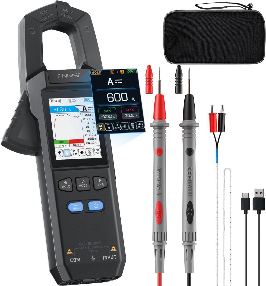 Digitale Stroomtang Multimeter met TRMS en Curve Recorder, 600A Meting