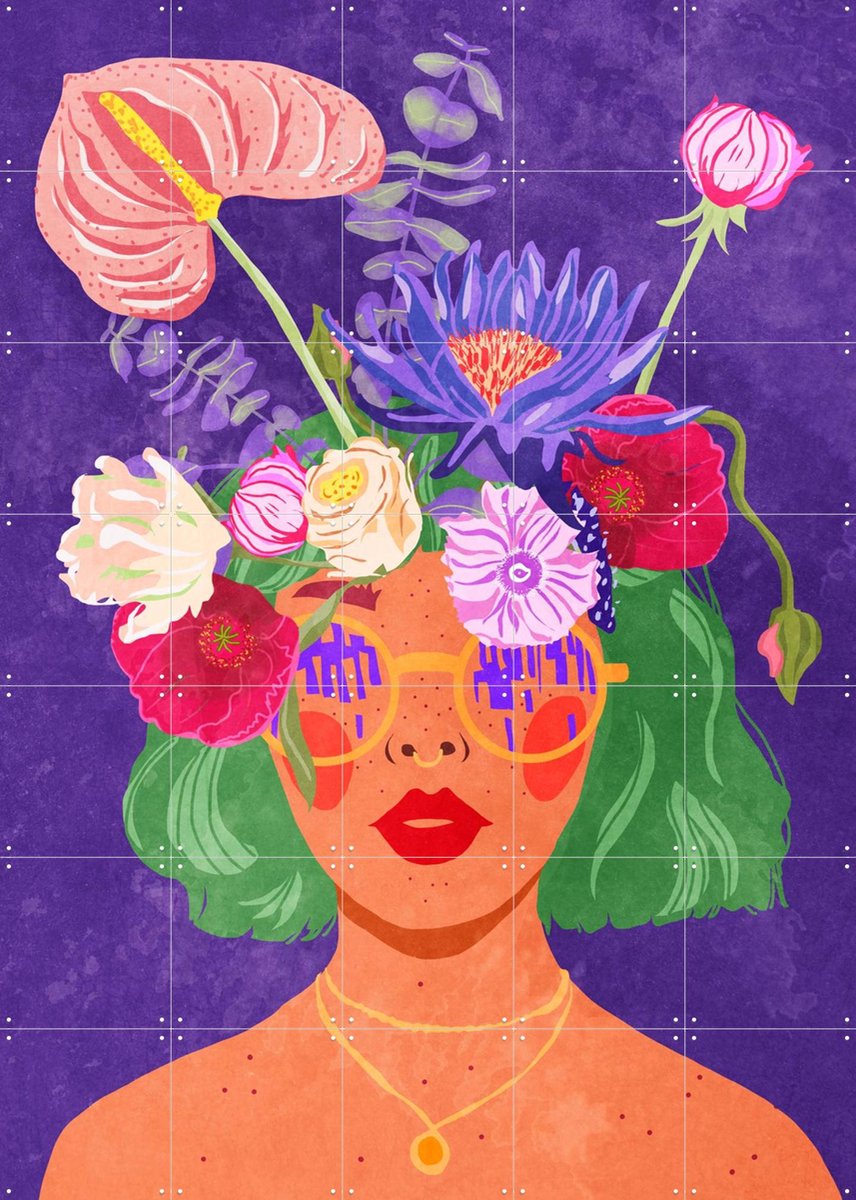 IXXI Flower Head, Raissa Oltmanns - 100 x 140 cm - Gratis ophangtool - Grote wanddecoratie en posters - Digitale Kunst, Pop art, Speels, Illustraties