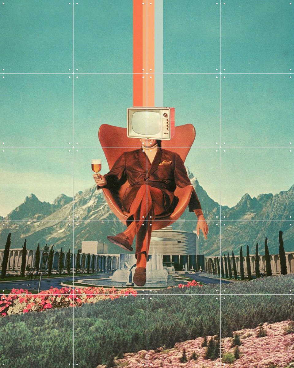 IXXI Enemy, Frank Moth - 80 x 100 cm - Gratis ophangtool - Grote wanddecoratie en posters - Kleurrijk, Vintage, Collage, Pop art, Surrealisme