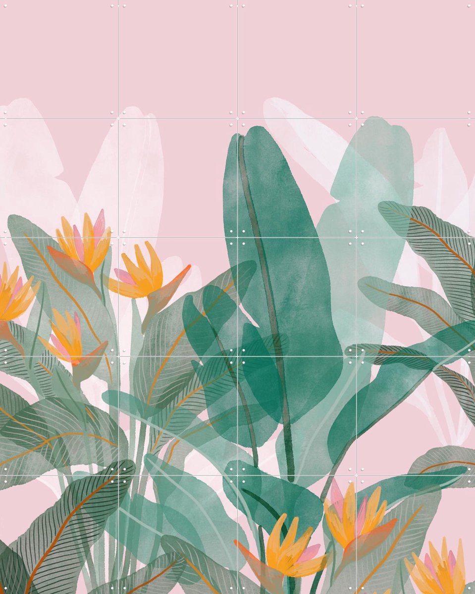 IXXI Botanical Pink, Goed Blauw - 80 x 100 cm - Gratis ophangtool - Grote wanddecoratie en posters - Kleurrijk, Aquarel, Illustraties, Woonkamer