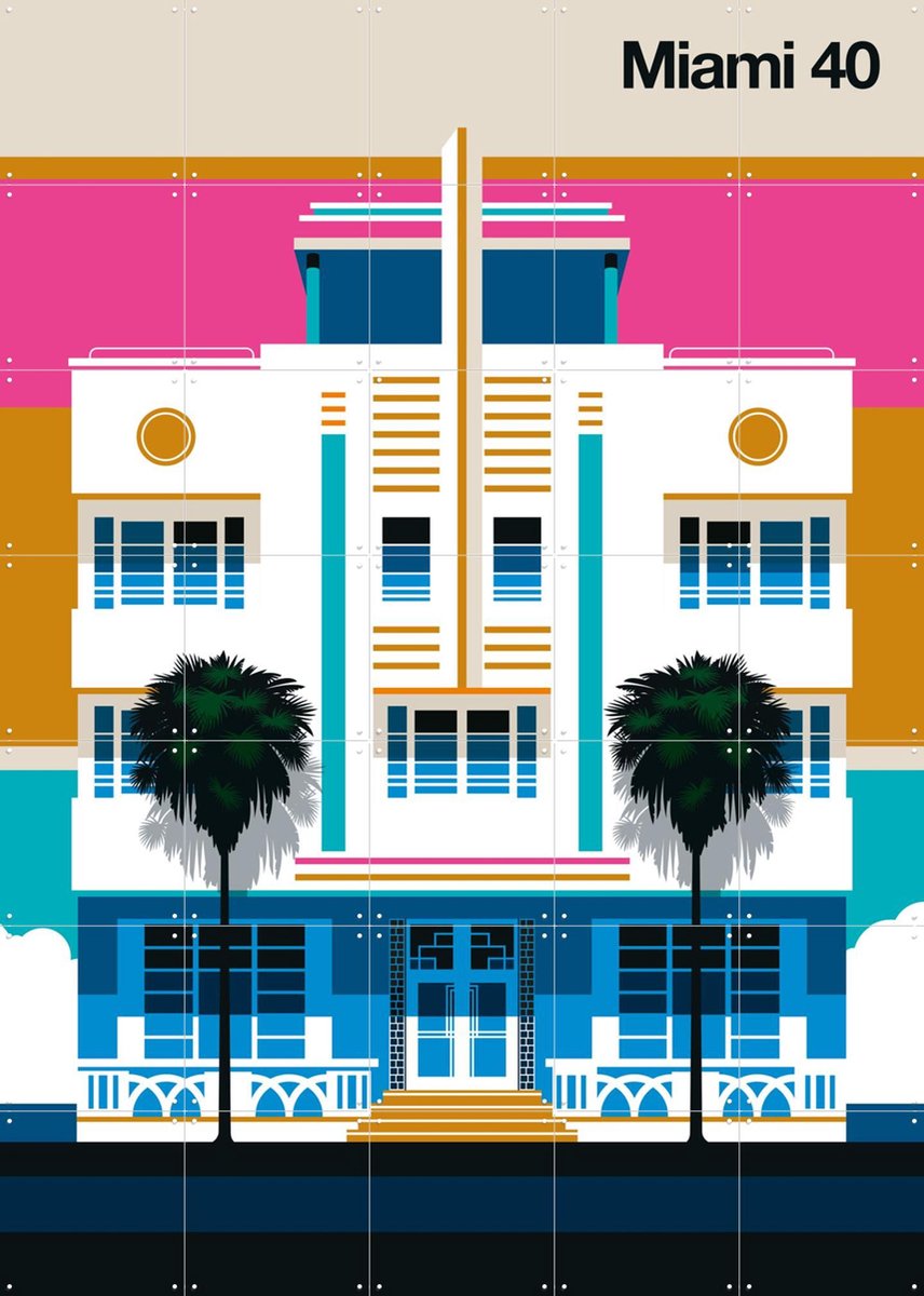 IXXI Miami 40, Bo Lundberg - 100 x 140 cm - Gratis ophangtool - Grote wanddecoratie en posters - Kleurrijk, Geometrische Kunst, Illustraties, Art