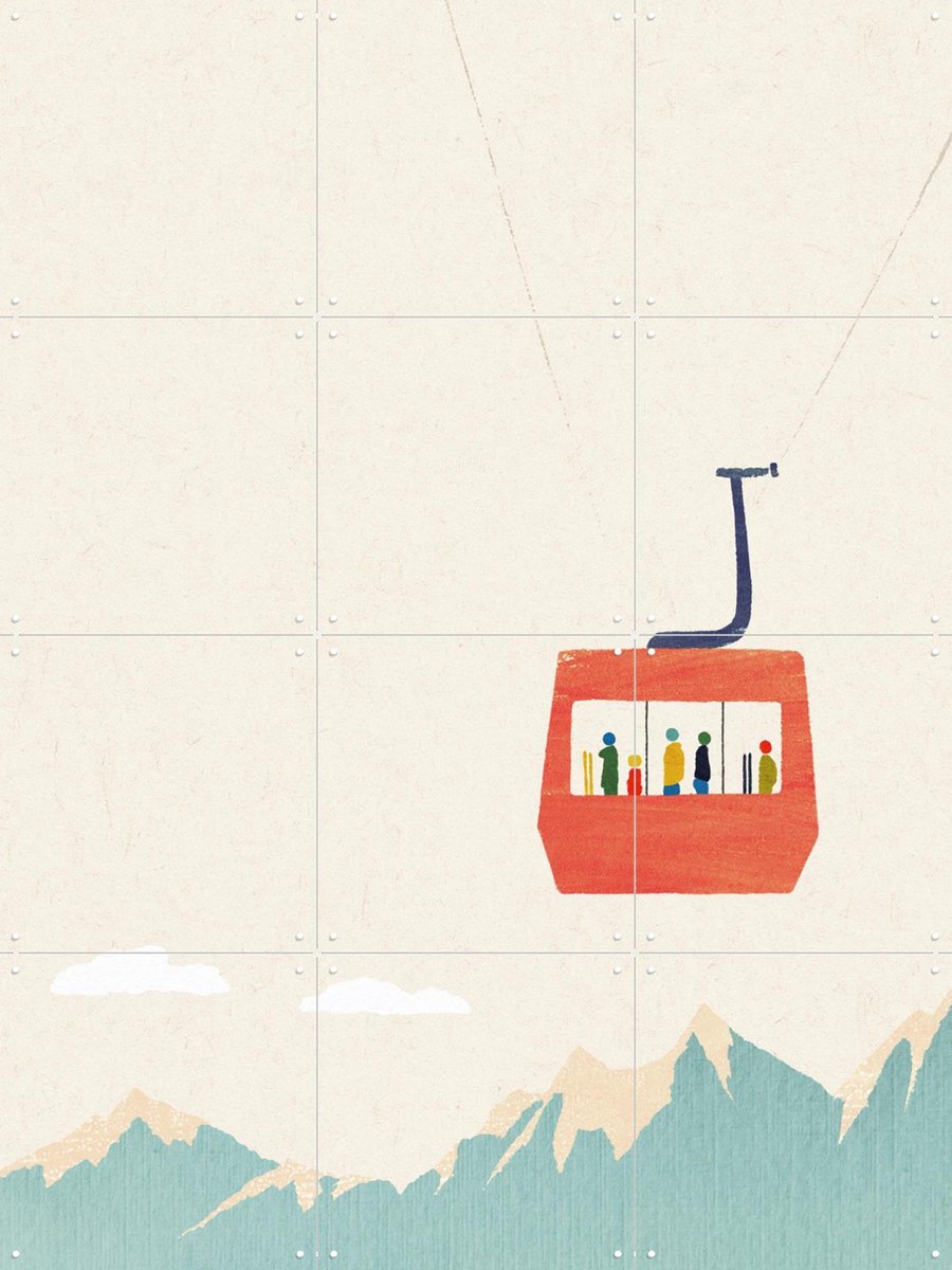 IXXI Ski Day 2 - Cable Car, Henry Rivers - 60 x 80 cm - Gratis ophangtool - Grote wanddecoratie en posters - Speels, Grafisch Ontwerp, Minimalisme