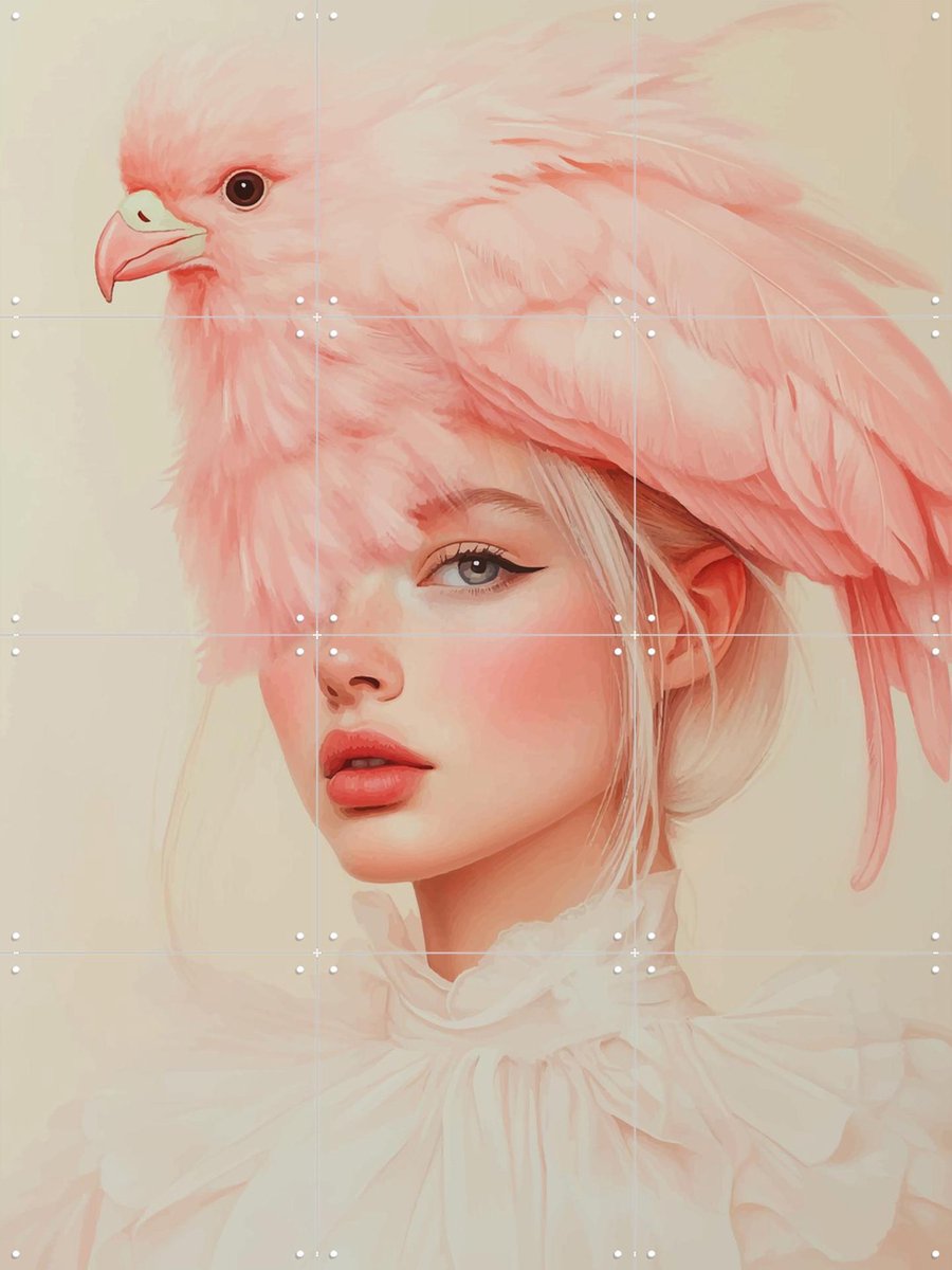 IXXI Pink chick, Mirjam Duizendstra - 60 x 80 cm - Gratis ophangtool - Grote wanddecoratie en posters - Illustraties, Kleurrijk, Surrealisme