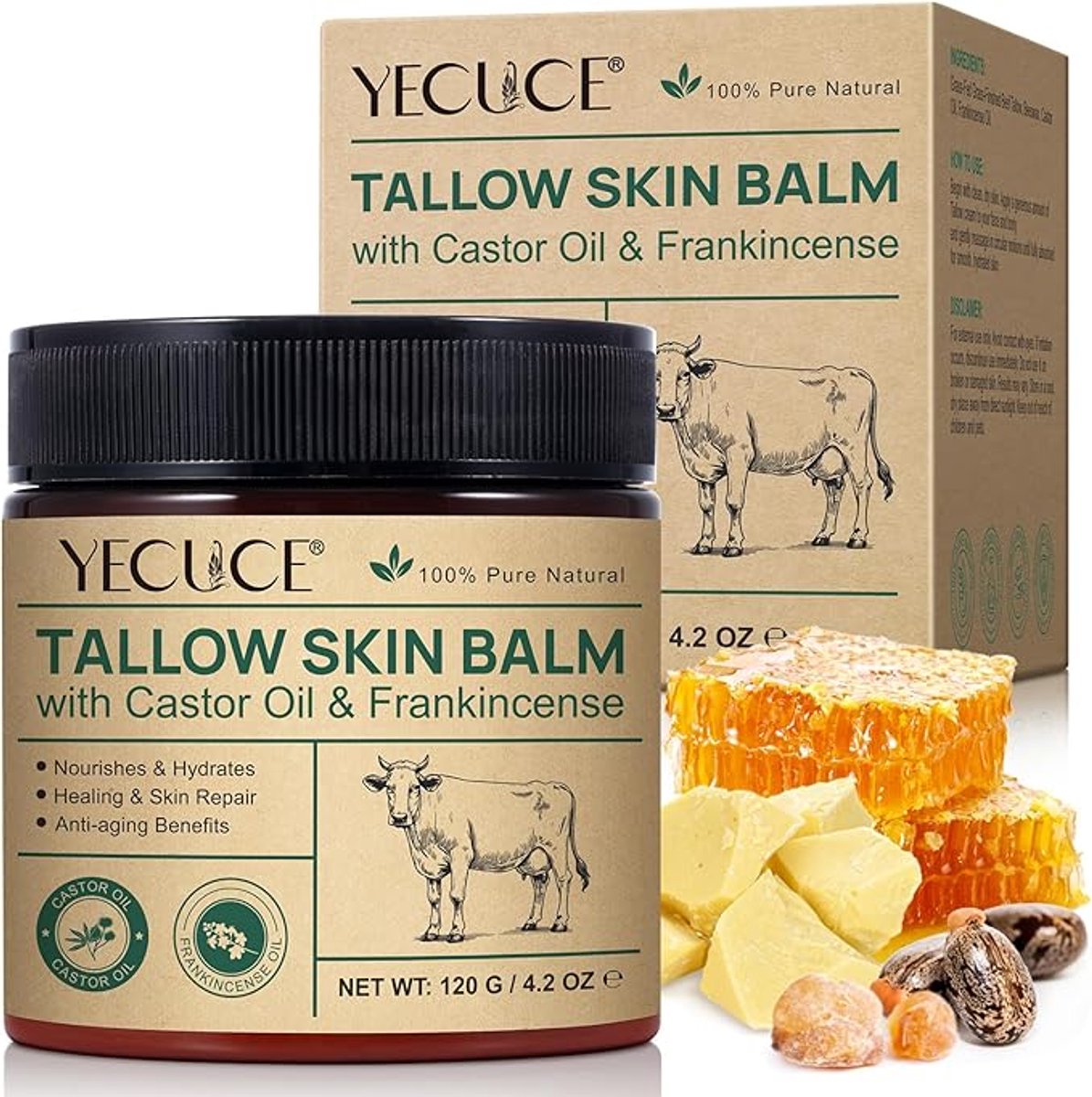 Beef Tallow Balm 100% Puur & Natuurlijk – Zonder Toevoegingen – Whipped Rundertalg – 100% Halal – Grasgevoerd – Handgemaakt – 120g