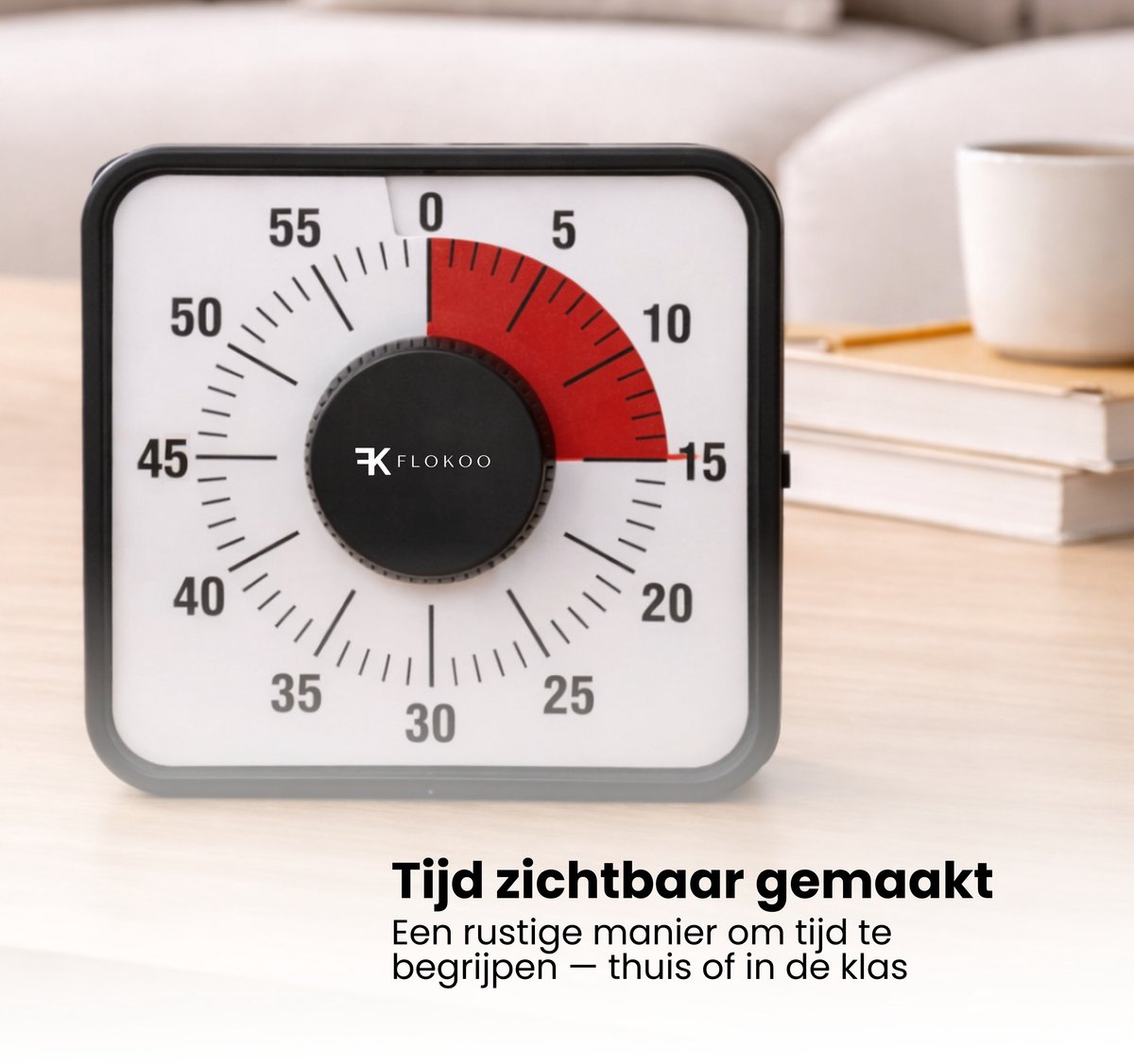Leerklok Zwart - 19cm x19 cm - Aftelklok - Kookwekker Analoog - Leer Klok kijken — afbeelding 6