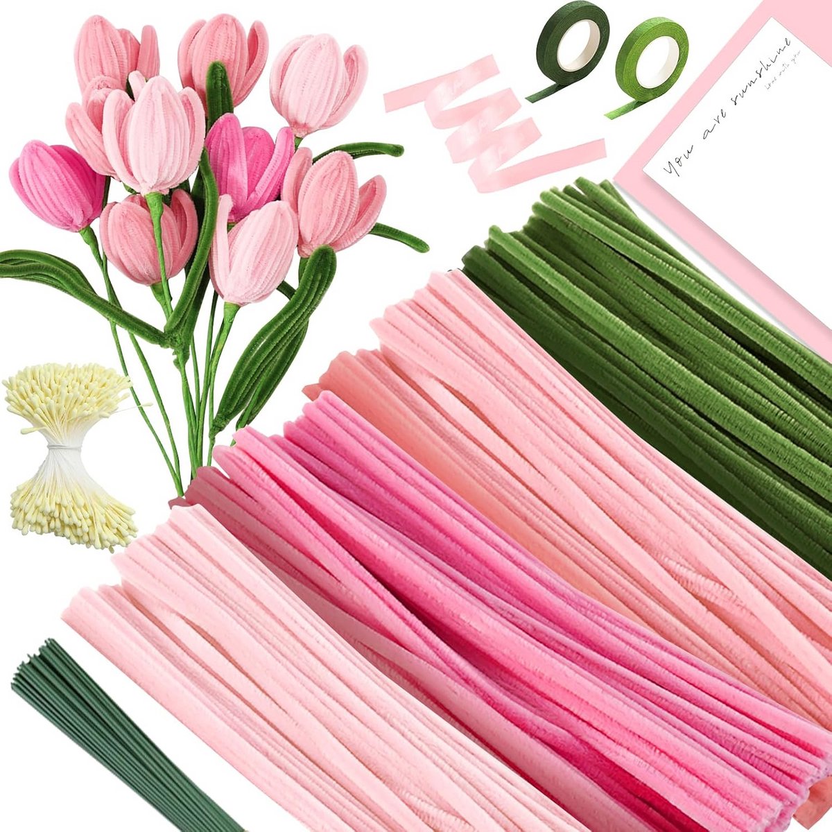 400 Stuks Gekleurde Chenilledraad Bloemstelen Knutselmateriaal voor Bloemen en Knutselprojecten