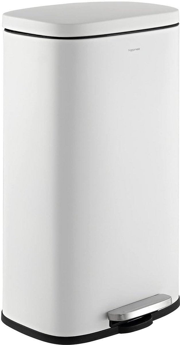 Witte Pedaalemmer 30 Liter - Rechthoekige Prullenbak met Sensor voor Keuken, Kantoor of Badkamer