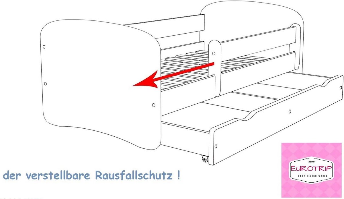 Kinderbed met uitvalbeveiliging en lade, inclusief schuimmatras (190x90)