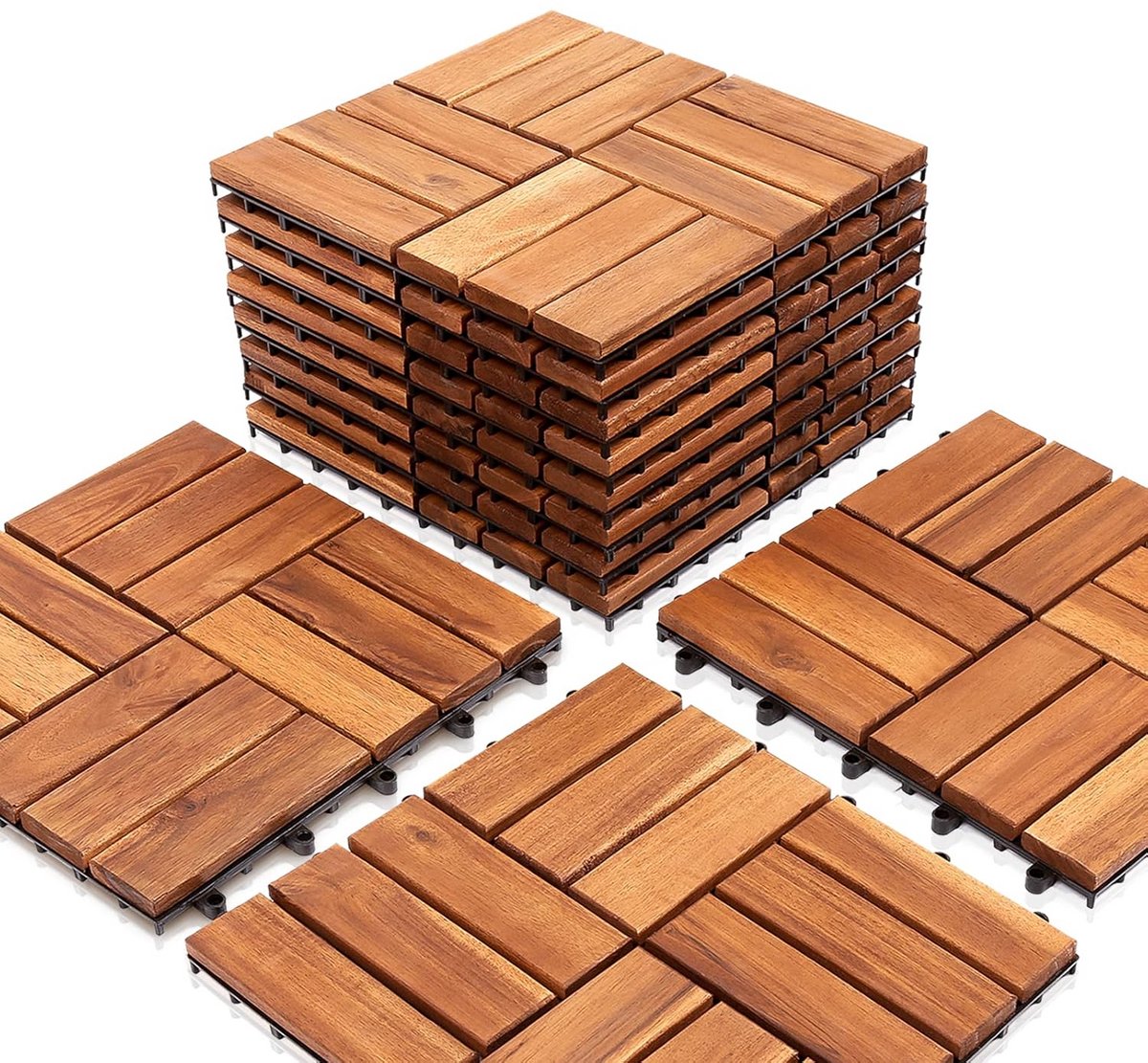33x Houten Terrastegels Acacia Hout 3m² Balkon & Tuin Tegels 30x30 cm Weerbestendig