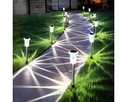 ANMI® Solar Tuinverlichting 6 Stuks - 6000K Koel Wit - Diamant Transparante Kap Met Patroon Lamp - IP65 Waterdicht - RVS Priklampen - Auto Schakelaar - Voor Tuin Pad Oprit Gazon