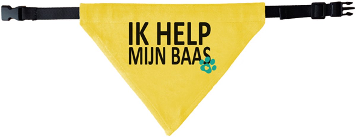 Gele halsband bandana - Ik help mijn baas. Een Gele honden bandana staat voor signalering en veiligheid en valt goed op!